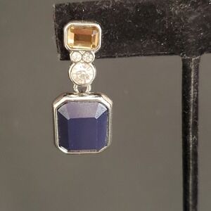 Lia Sophia Drama Club Earrings Silver Tone Blue Resin Stone & Crystal Accents